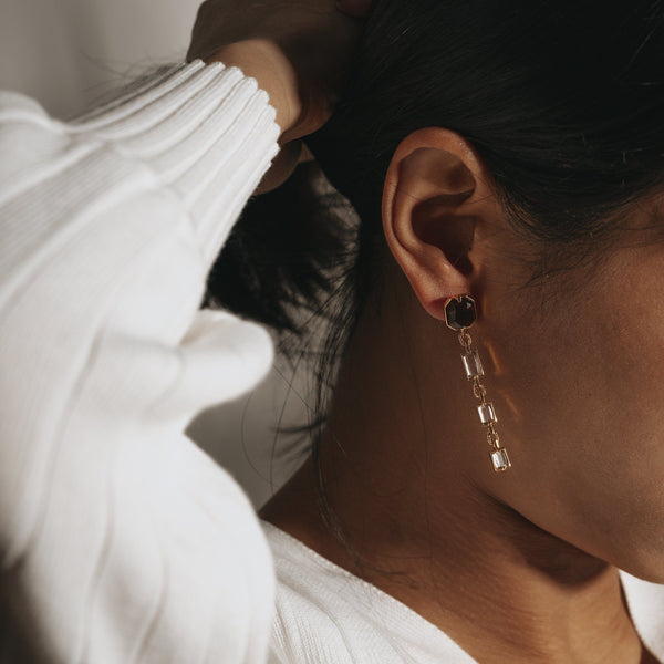 CURIO | 3-Crystal & Smoky Quartz Dangles with Post Back Earrings Perri Foia 