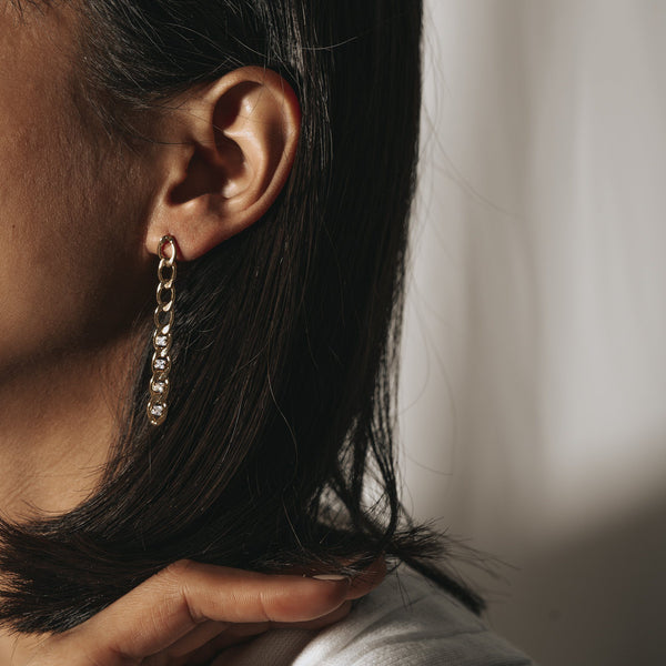 MIST | Long Dangle Zircon-Studded Link Earrings with Post Back Perri Foia 