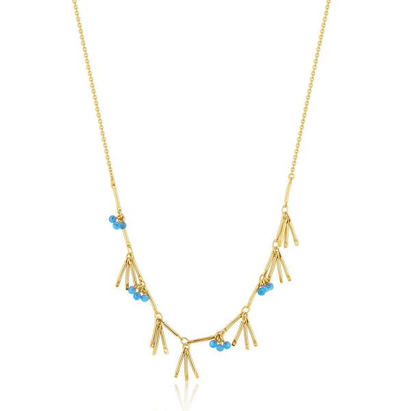 ELYSIUM | Coral & Blue Murano Bead Necklace with 3-Chain Droplets Perri Foia 