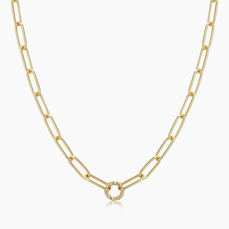 META | Paper Clip Chain Twisted Circle Necklace Perri Foia 14K Gold Plated 