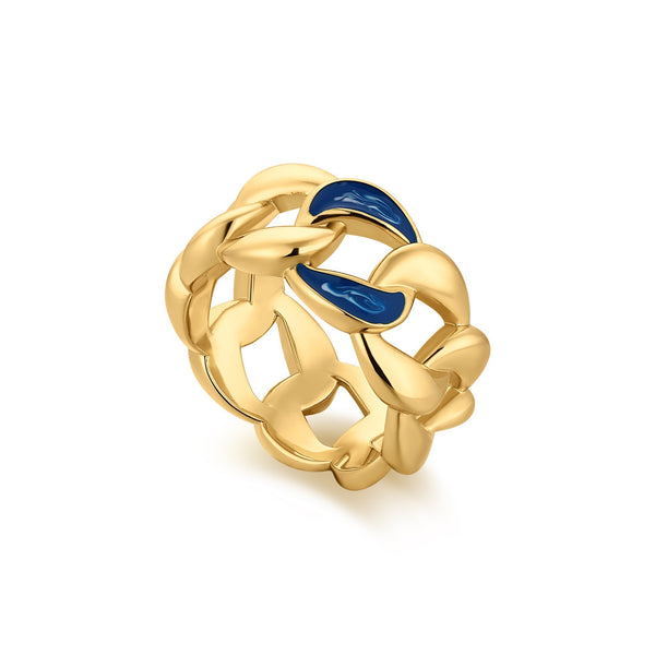 GUSTO | Bold Link Chain Wide Band with Blue Enamel Perri Foia #6 