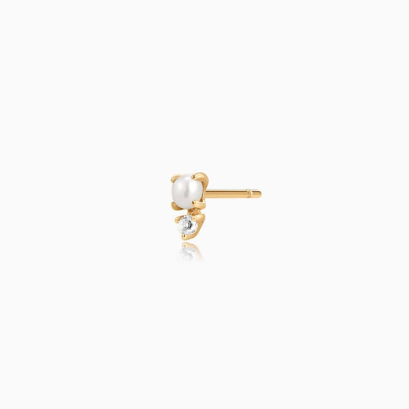 NESSA | Single Pearl & Diamond Stud Earring Perri Foia 14K Solid Gold 