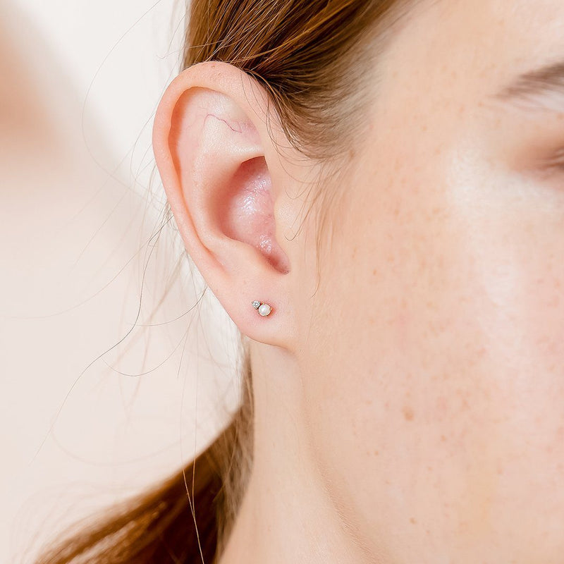 NESSA | Single Pearl & Diamond Stud Earring Perri Foia 