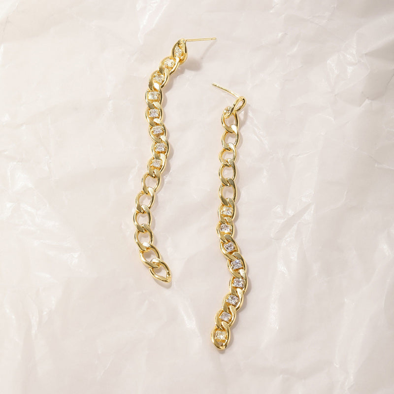 VERVE | Long Zircon-Encrusted Link Dangle Earrings Perri Foia 